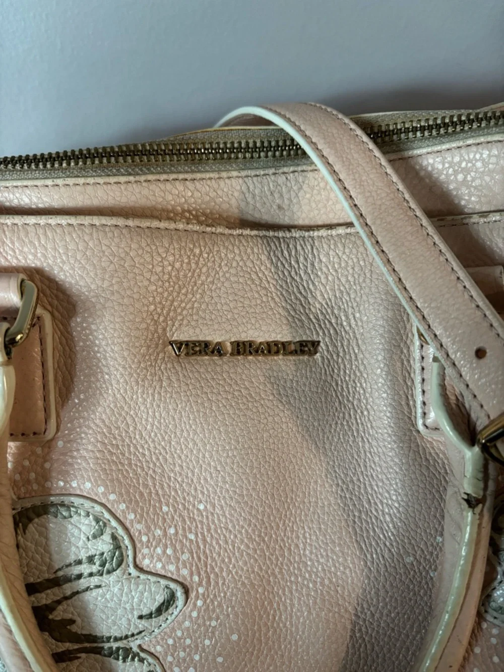 Vera Bradley Pale Pink Leather Floral Appliqué Satchel Handbag Purse - Picture 2 of 11